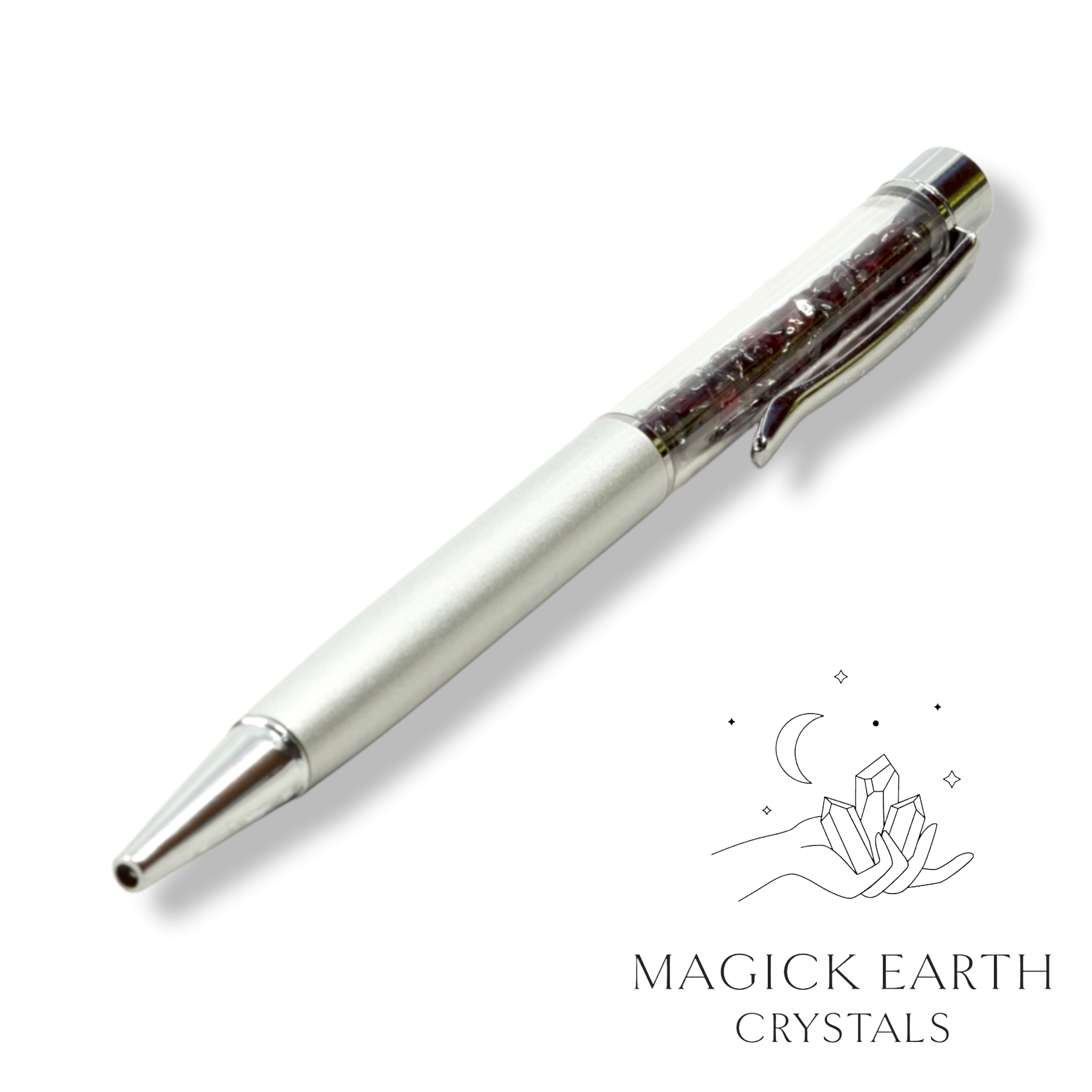 Natural Garnet crystal chip pen view c