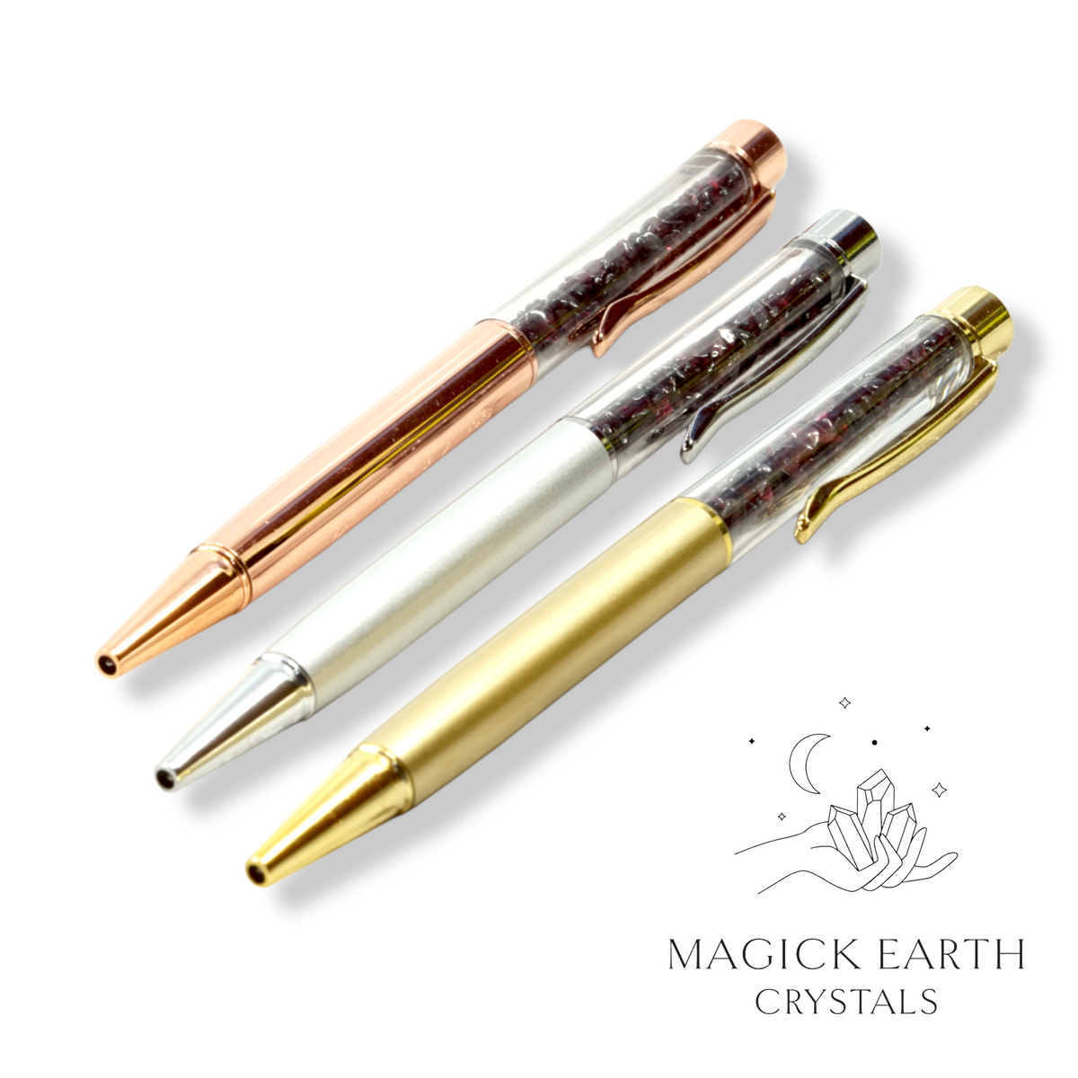 Natural Garnet crystal chip pens view a