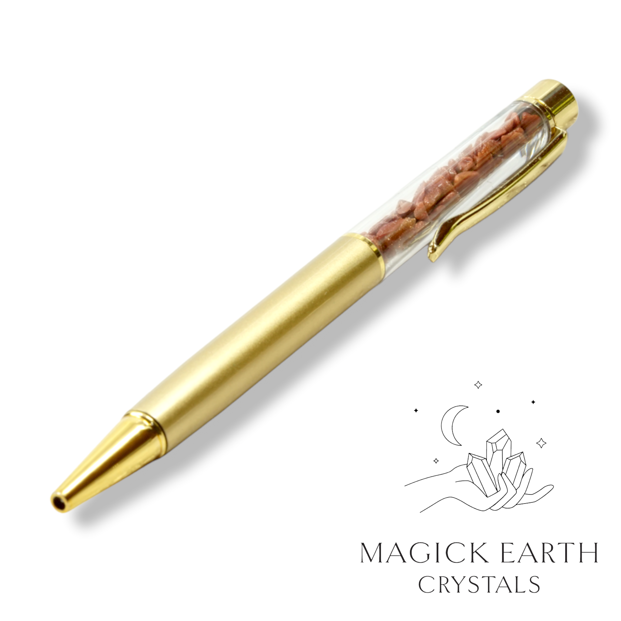 Natural Goldstone crystal chip pen view b