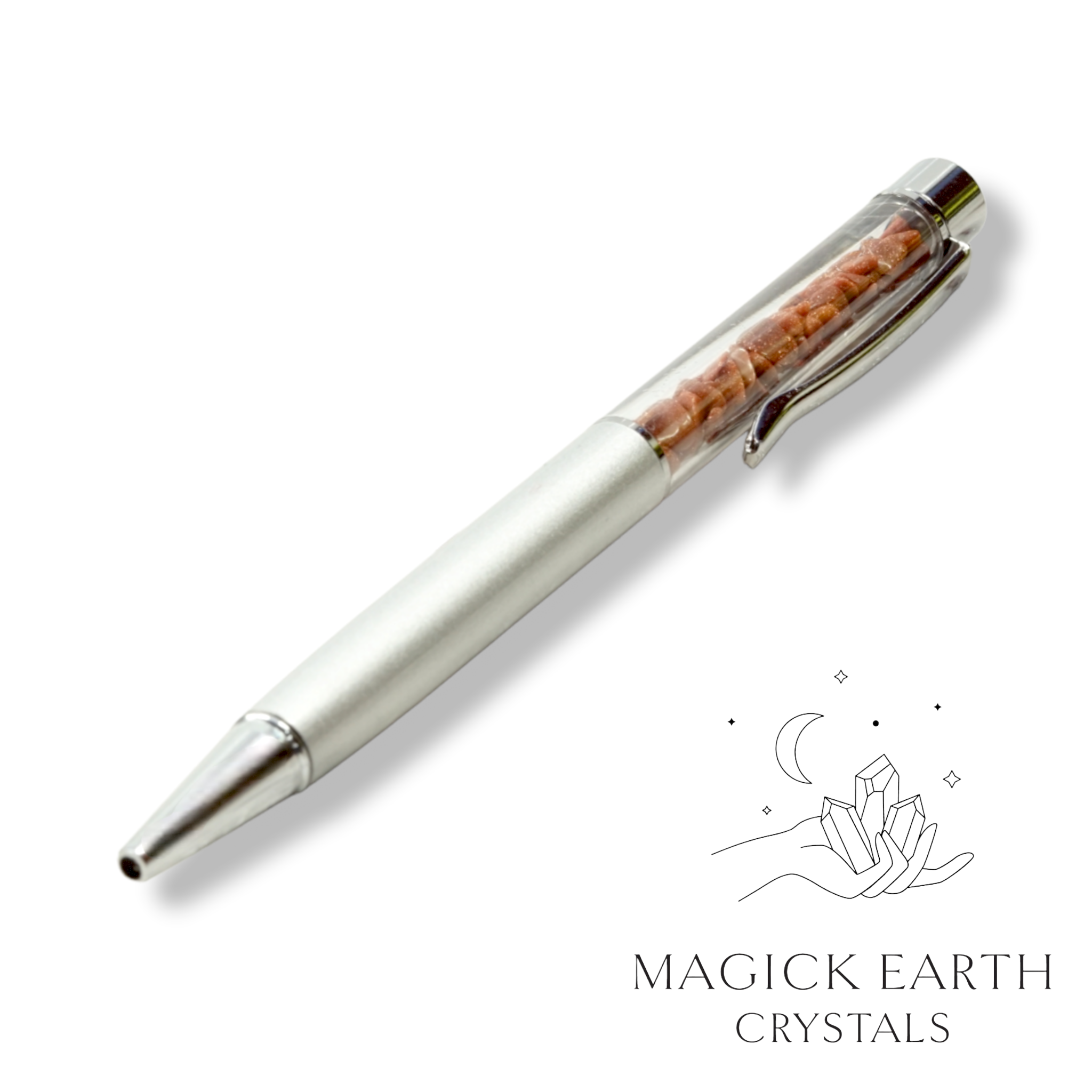 Natural Goldstone crystal chip pen view c