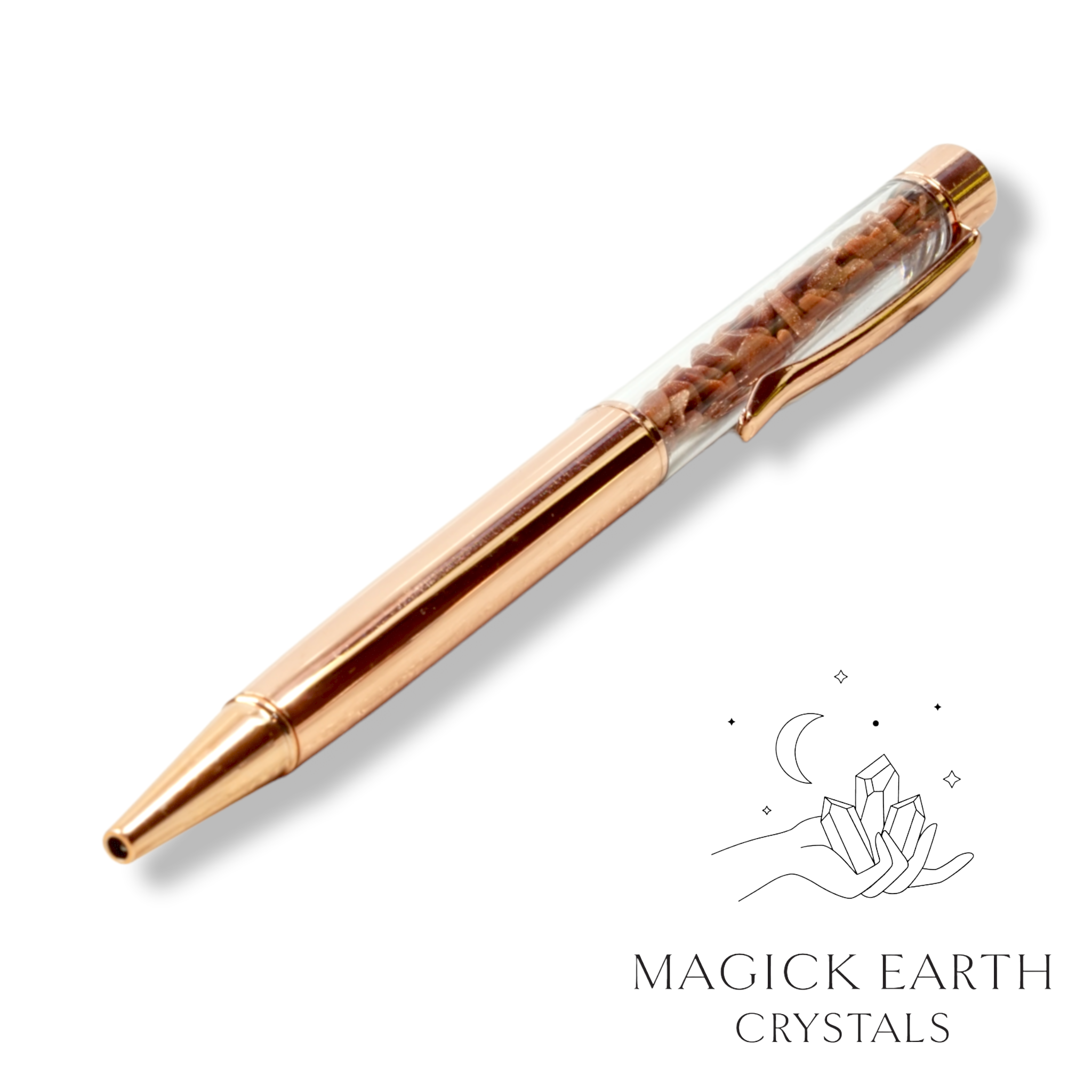 Natural Goldstone crystal chip pen view d