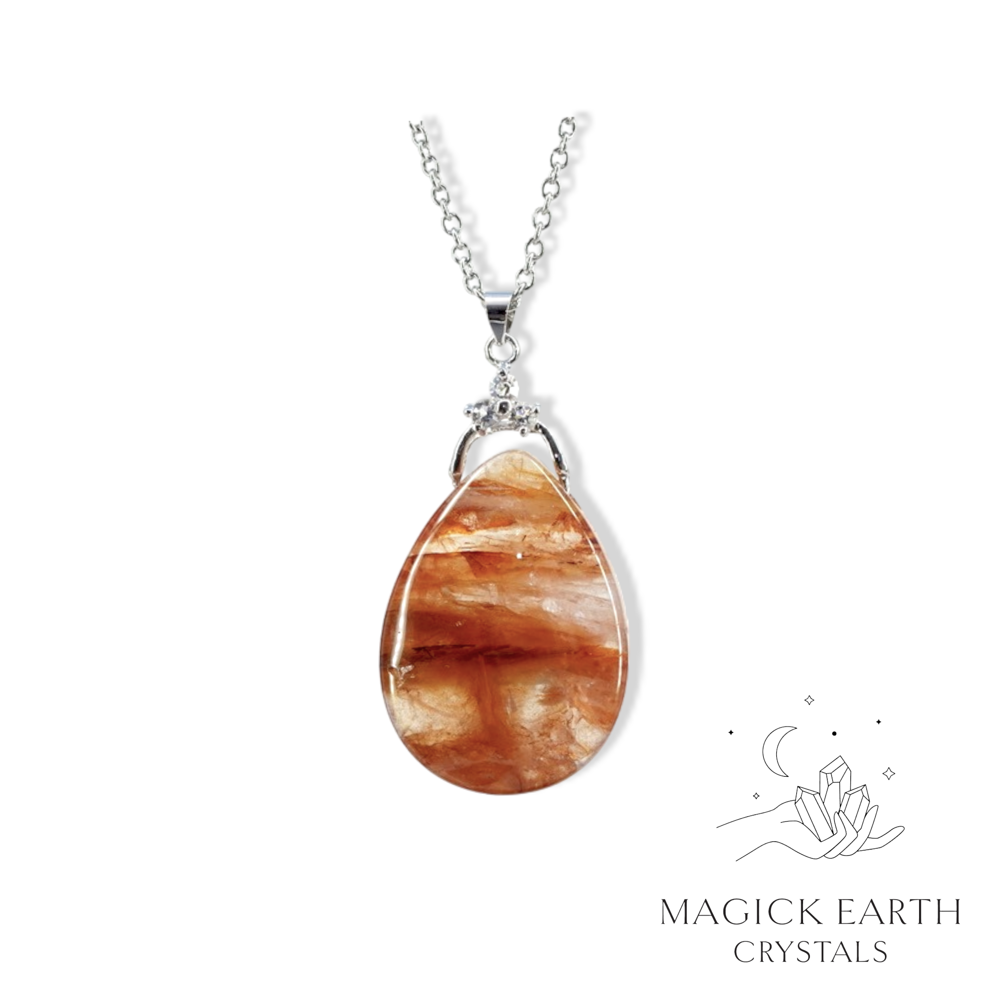  Natural Hematoid Quartz crystal teardrop pendant