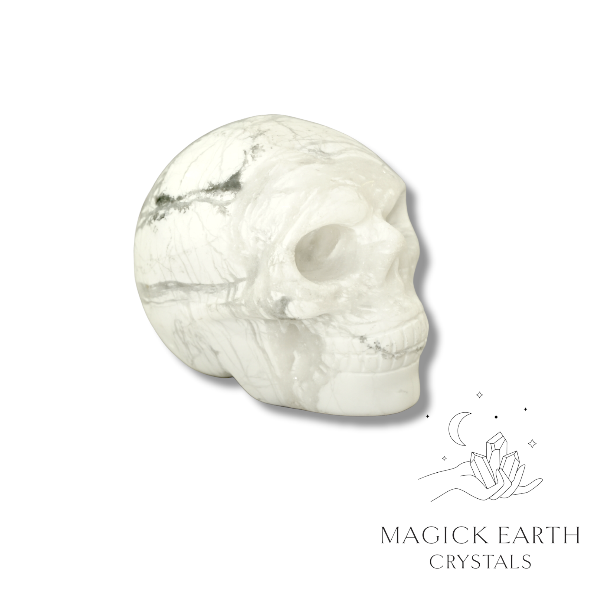 Natural Howlite crystal skull view a