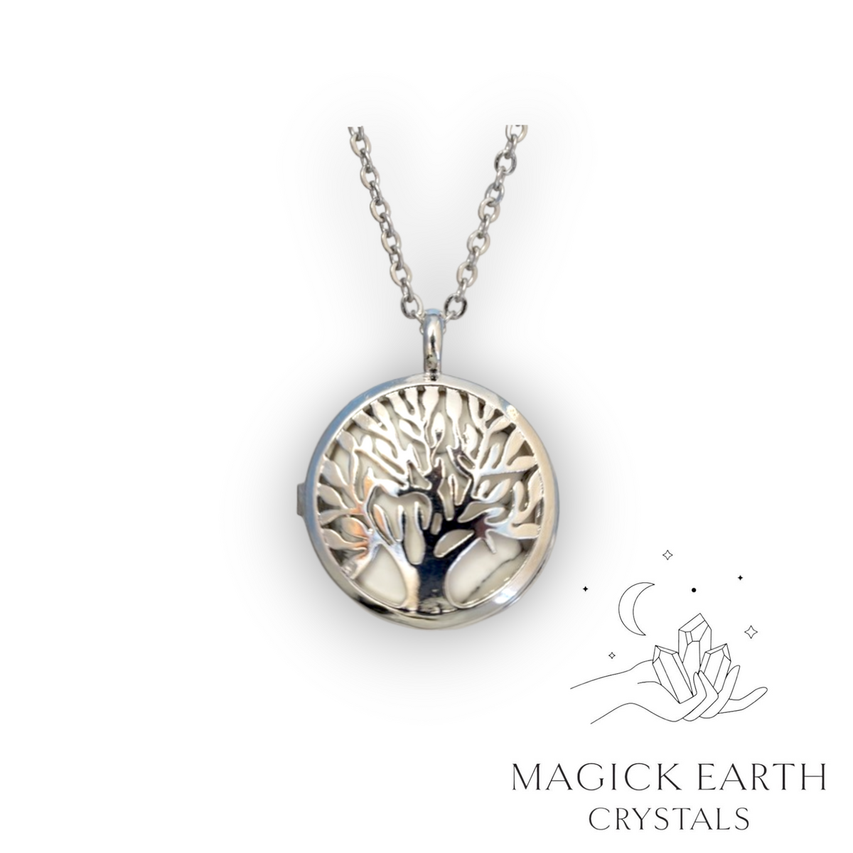Howlite (synthetic) tree of life diffuser pendant view a