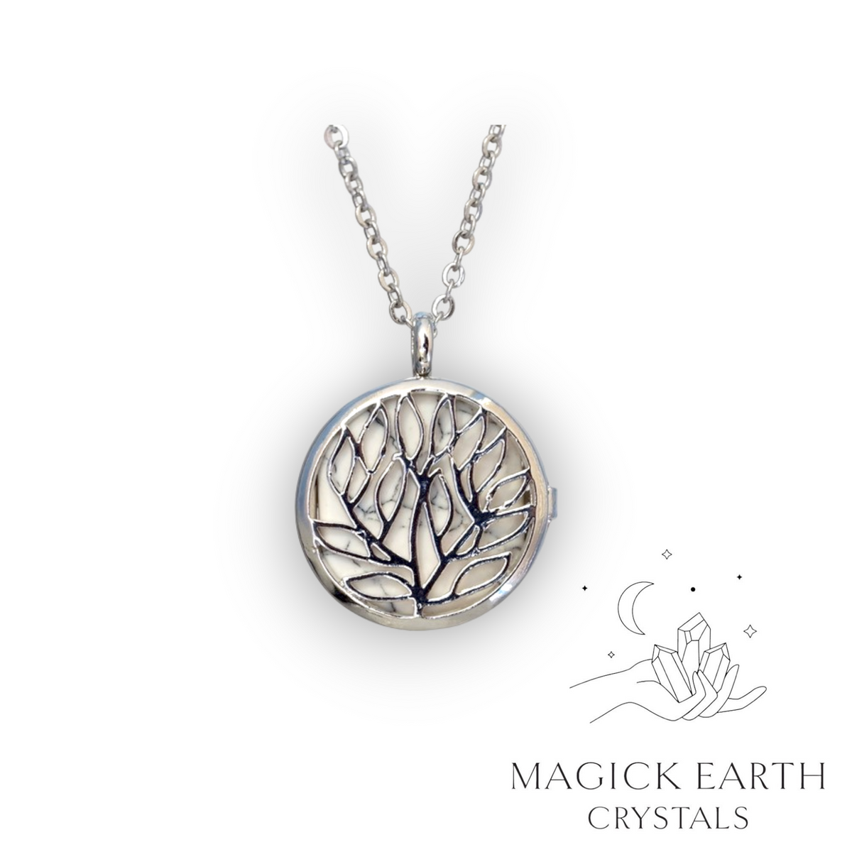 Howlite (synthetic) tree of life diffuser pendant view b