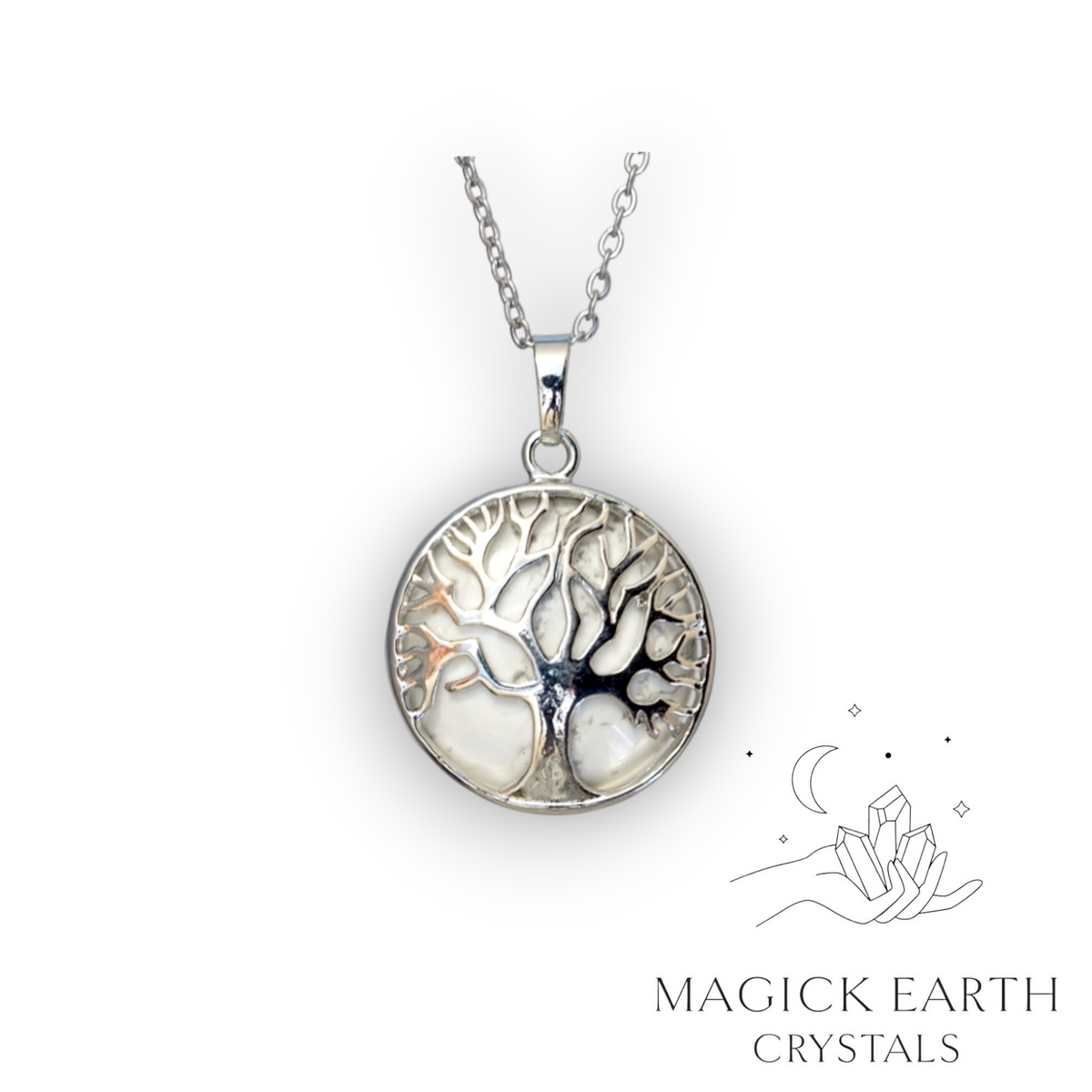 Natural Howlite tree of life pendant view a