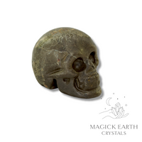 Natural Iron Pyrite crystal skull view a