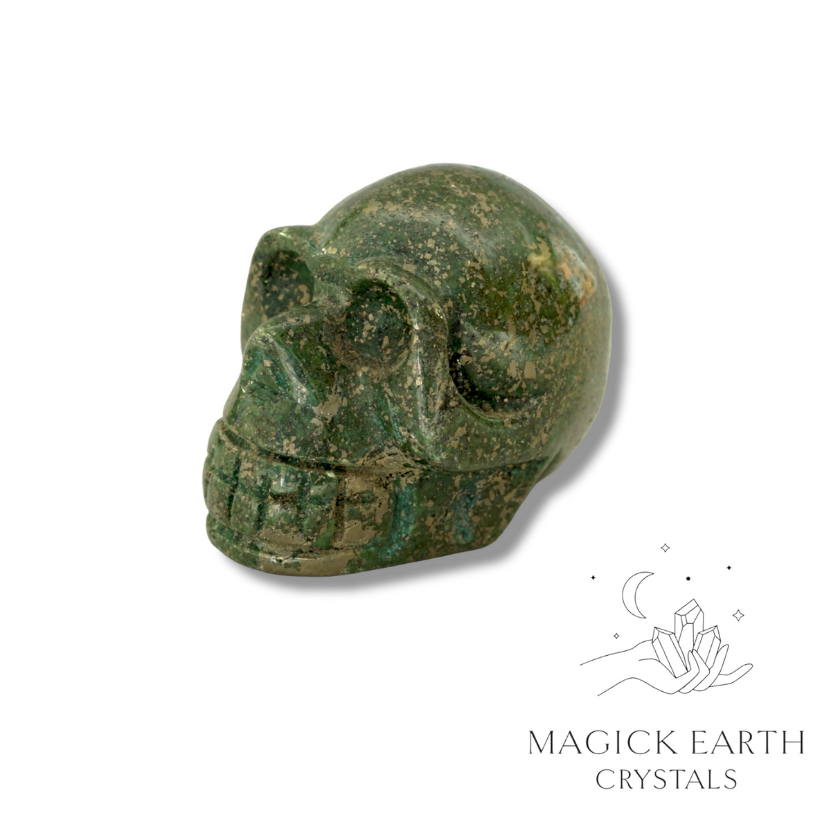 Natural Iron Pyrite dyed crystal skull view b