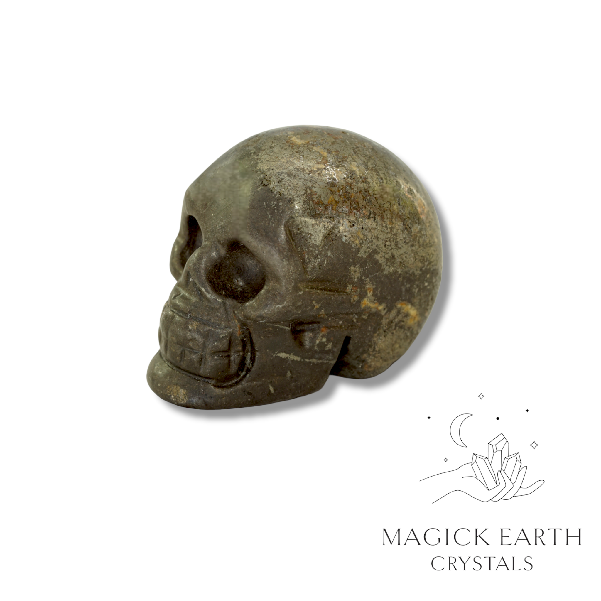 Iron Pyrite Carved Skull left view