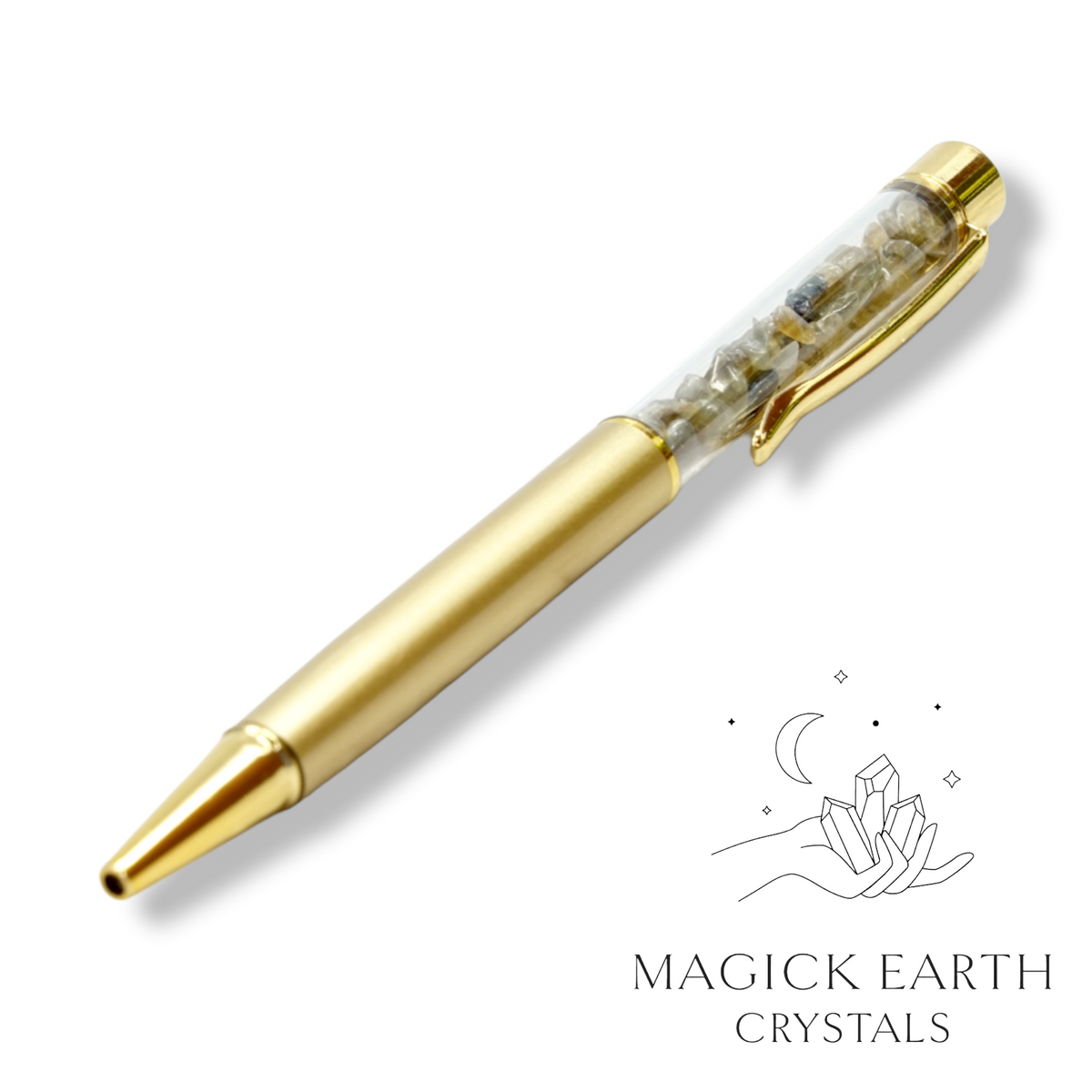 Natural Labradorite crystal chip pen view b