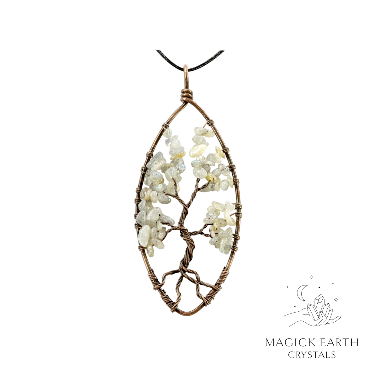 Natural Labradorite marquise tree of life chip pendant  