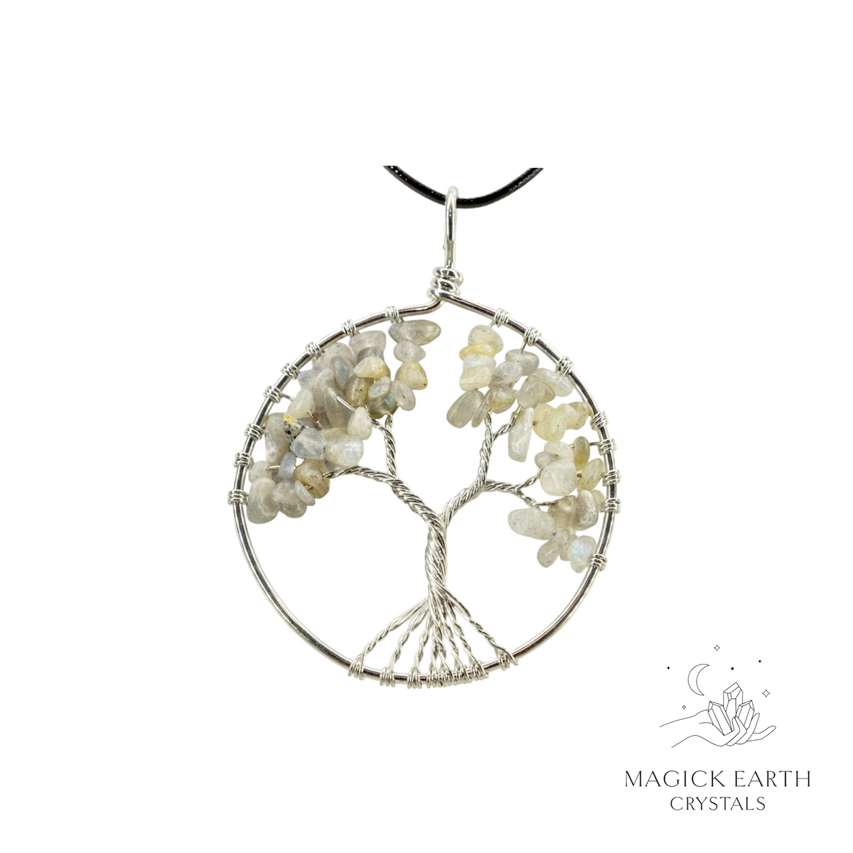 Natural Labradorite tree of life chip pendant 