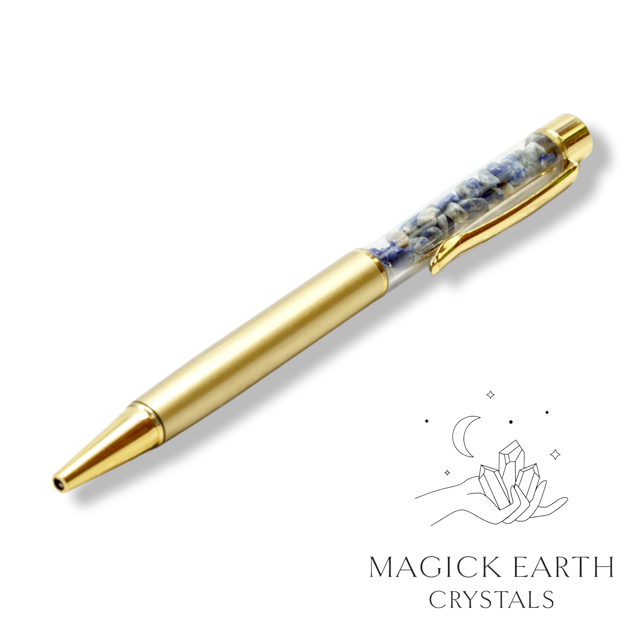 Natural Lapis Lazuli crystal chip pen view b