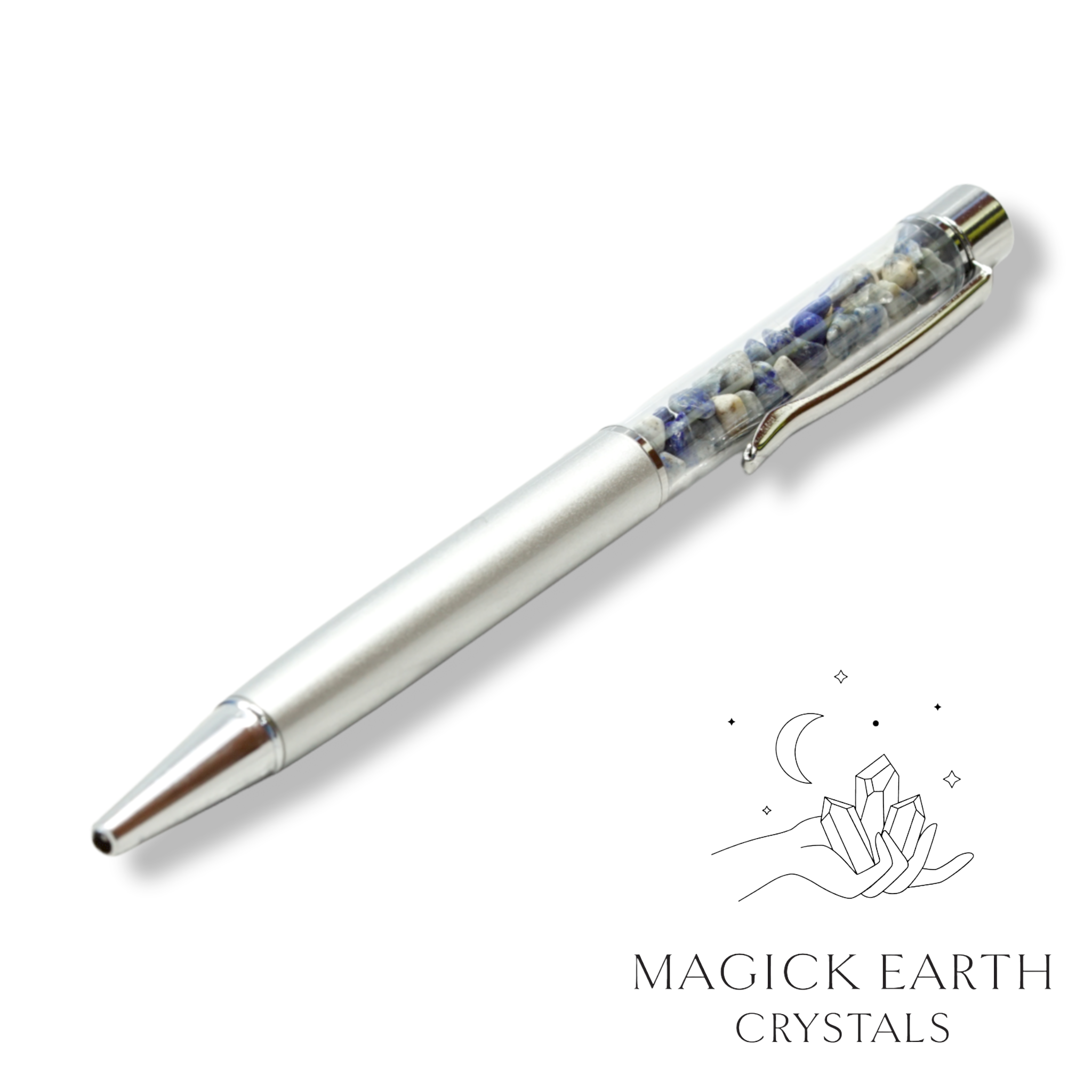 Natural Lapis Lazuli crystal chip pen view c
