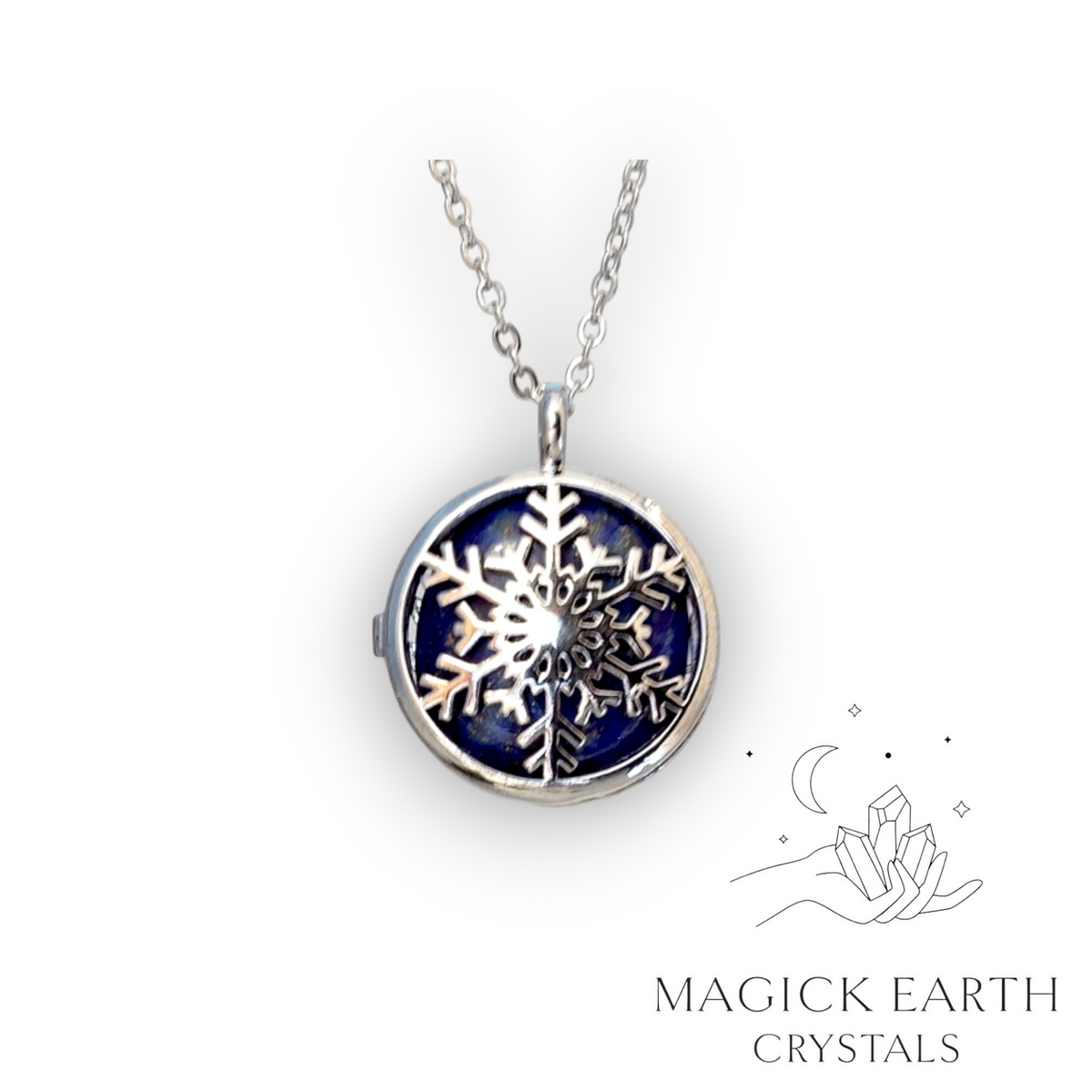 Natural Lapis Lazuli snowflake diffuser pendant view a