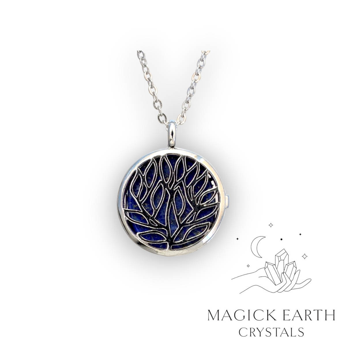 Natural Lapis Lazuli snowflake diffuser pendant view b