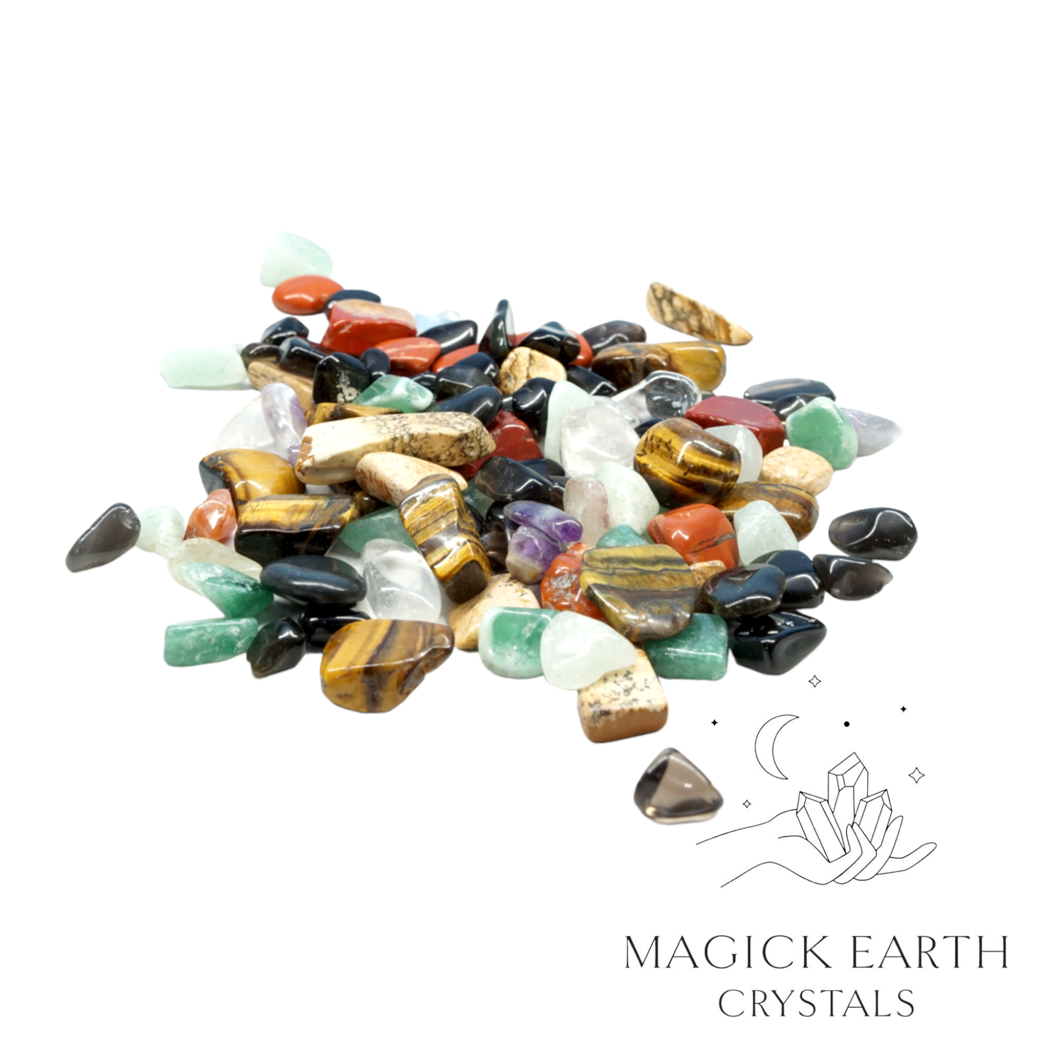 Natural large mixed crystal chips, 100g loose pile.