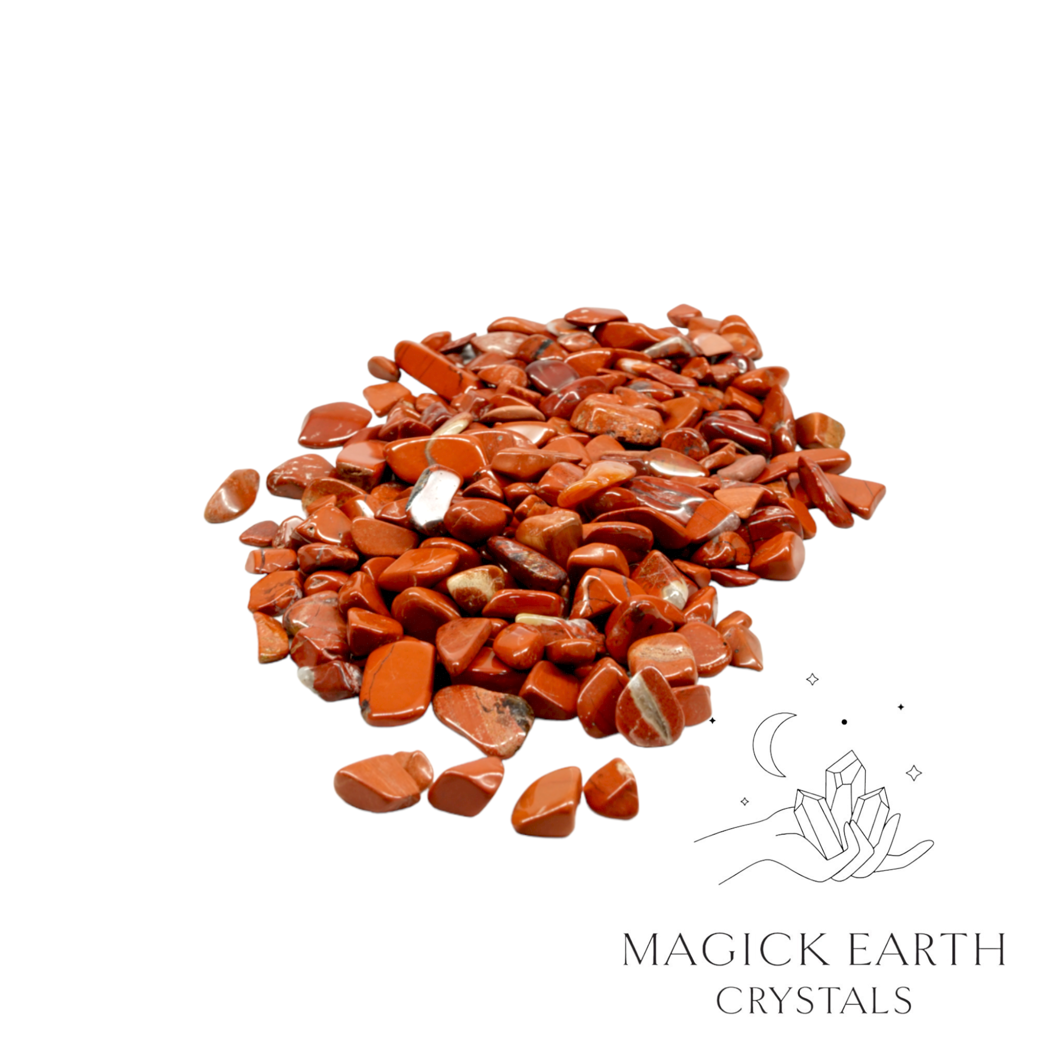 Natural large red jasper crystal chips, 100g loose pile.
