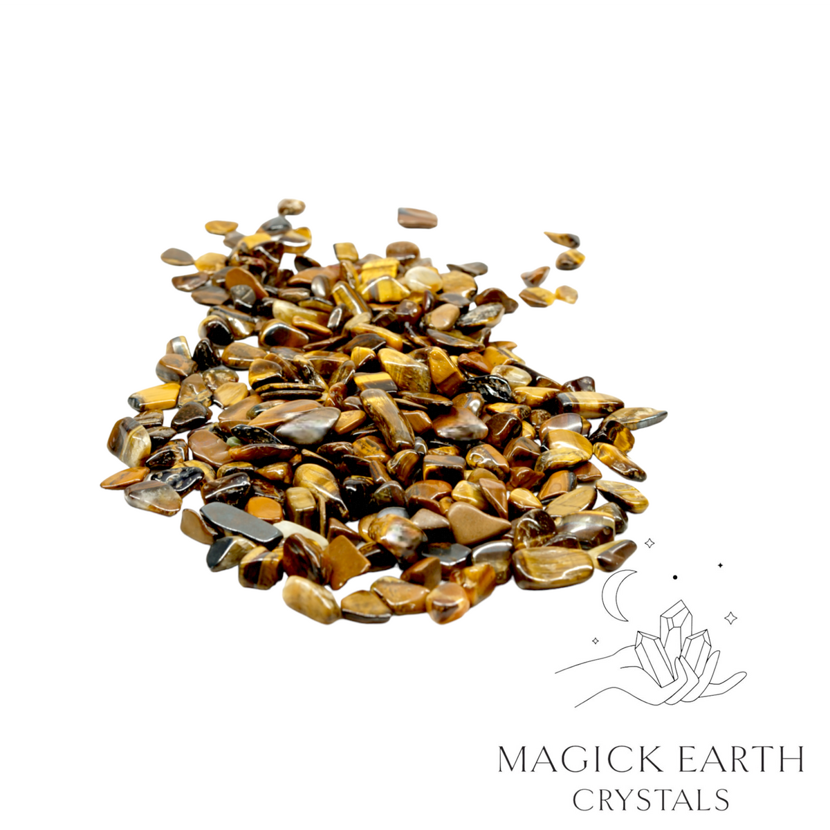 Natural large tiger eye crystal chips, 100g loose pile.