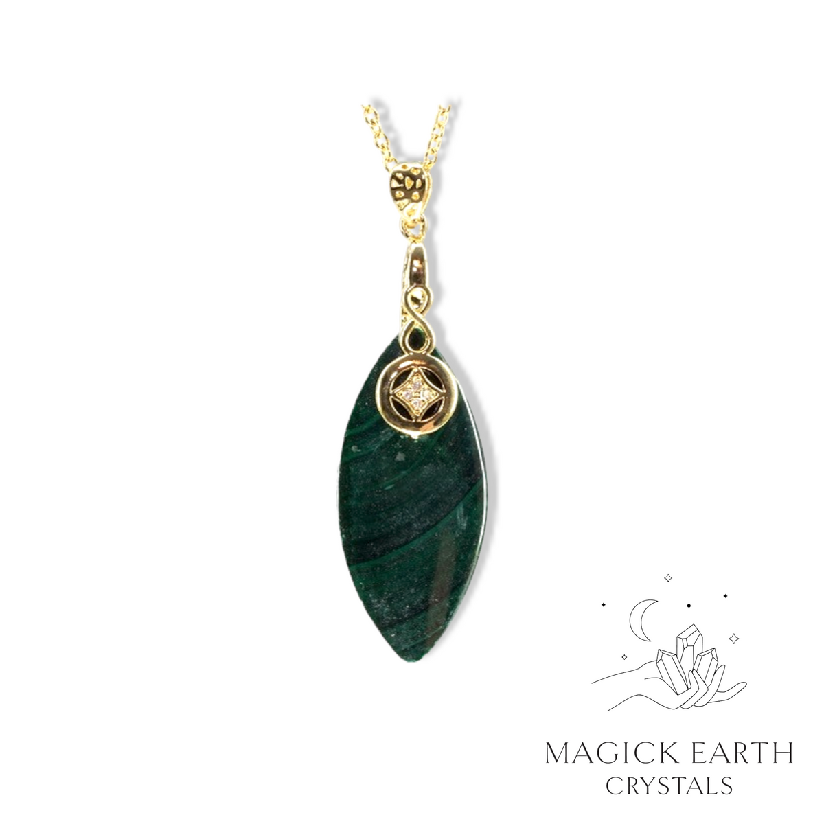 Natural Malachite crystal marquise pendant