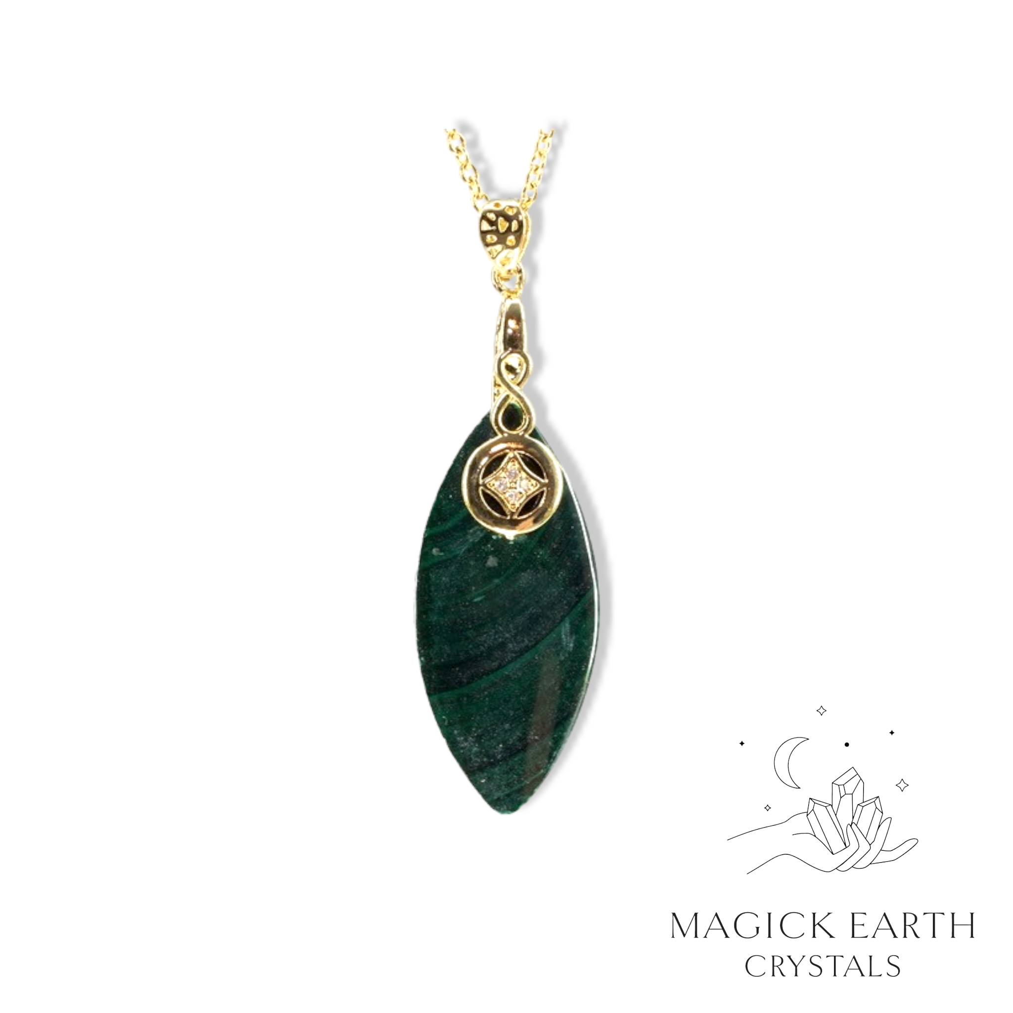 Natural Malachite crystal marquise pendant