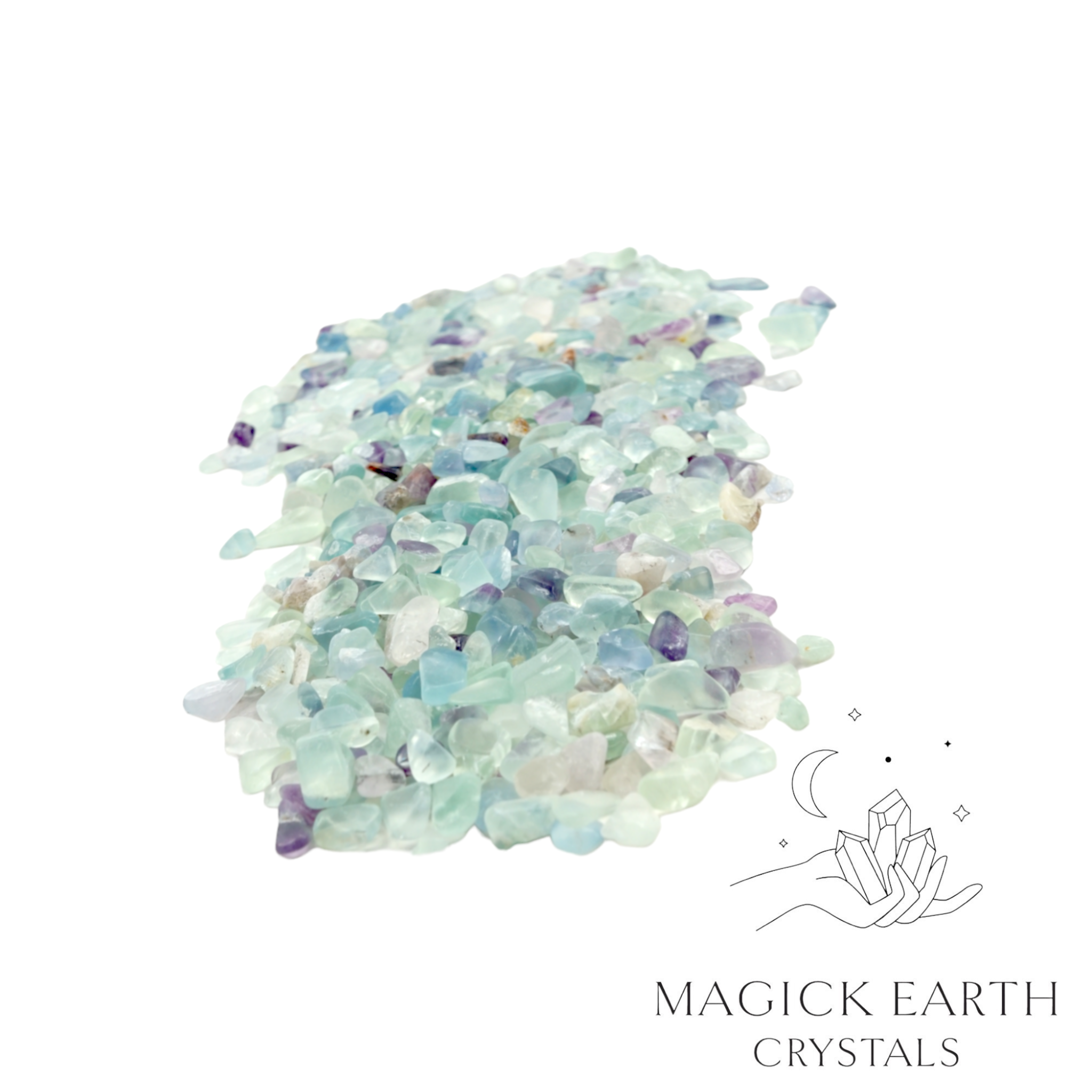 Natural mediumFluorite Crystal Chips , 100g loose pile. 