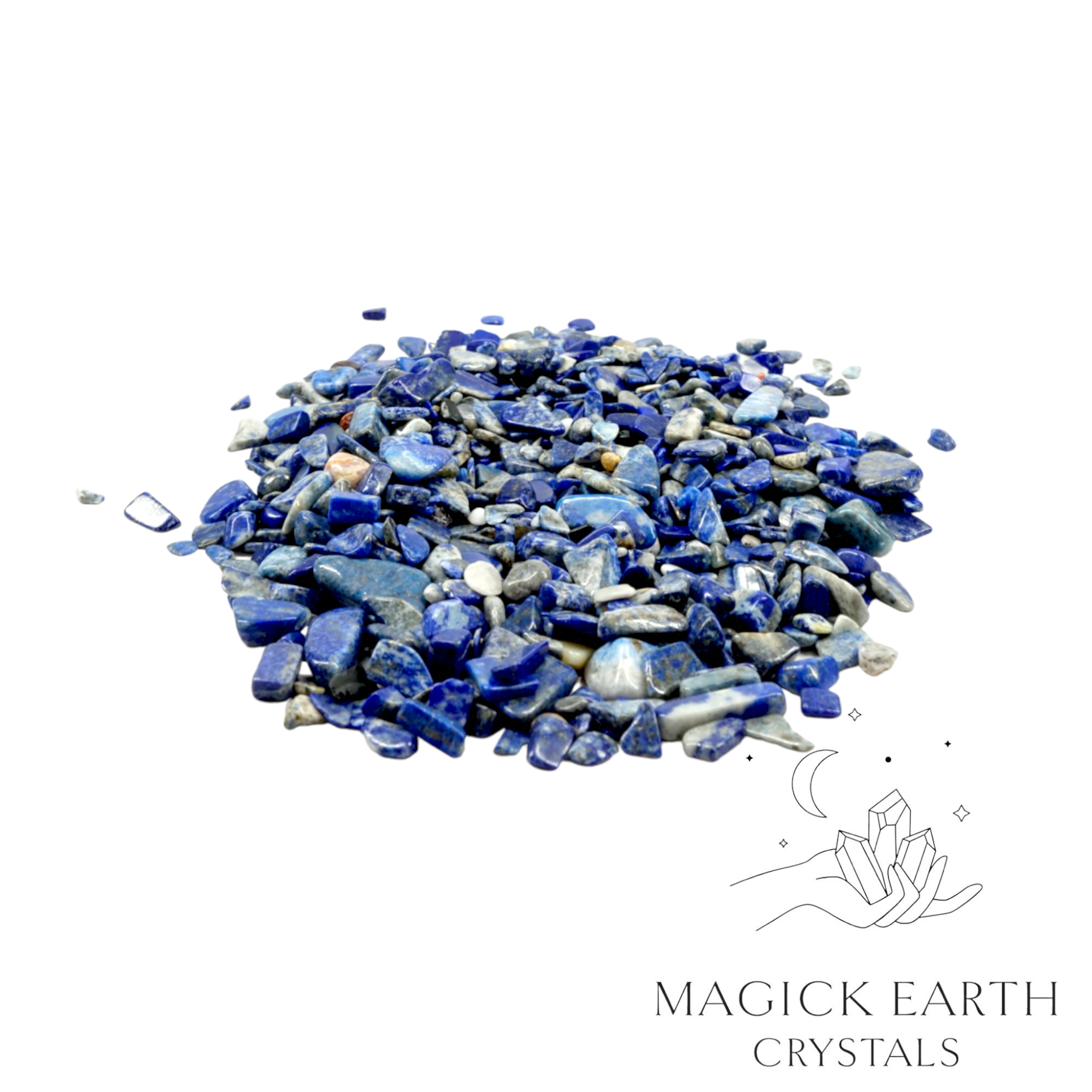 Natural medium lapis lazuli crystal chips, 100g loose pile