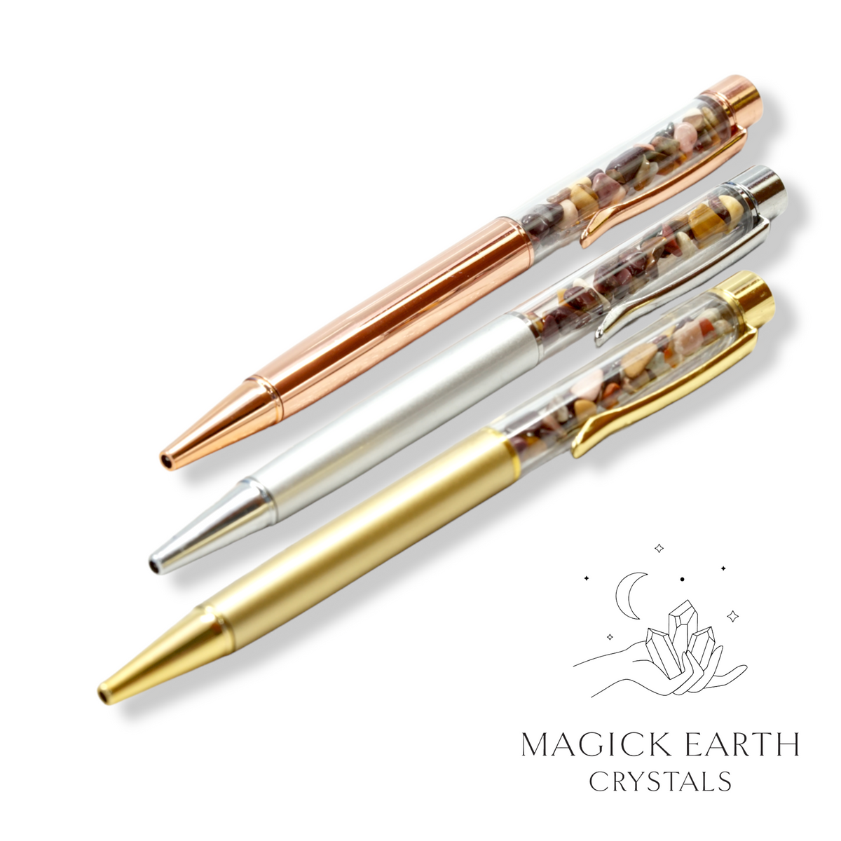 Natural Mookaite Jasper crystal chip pens view a
