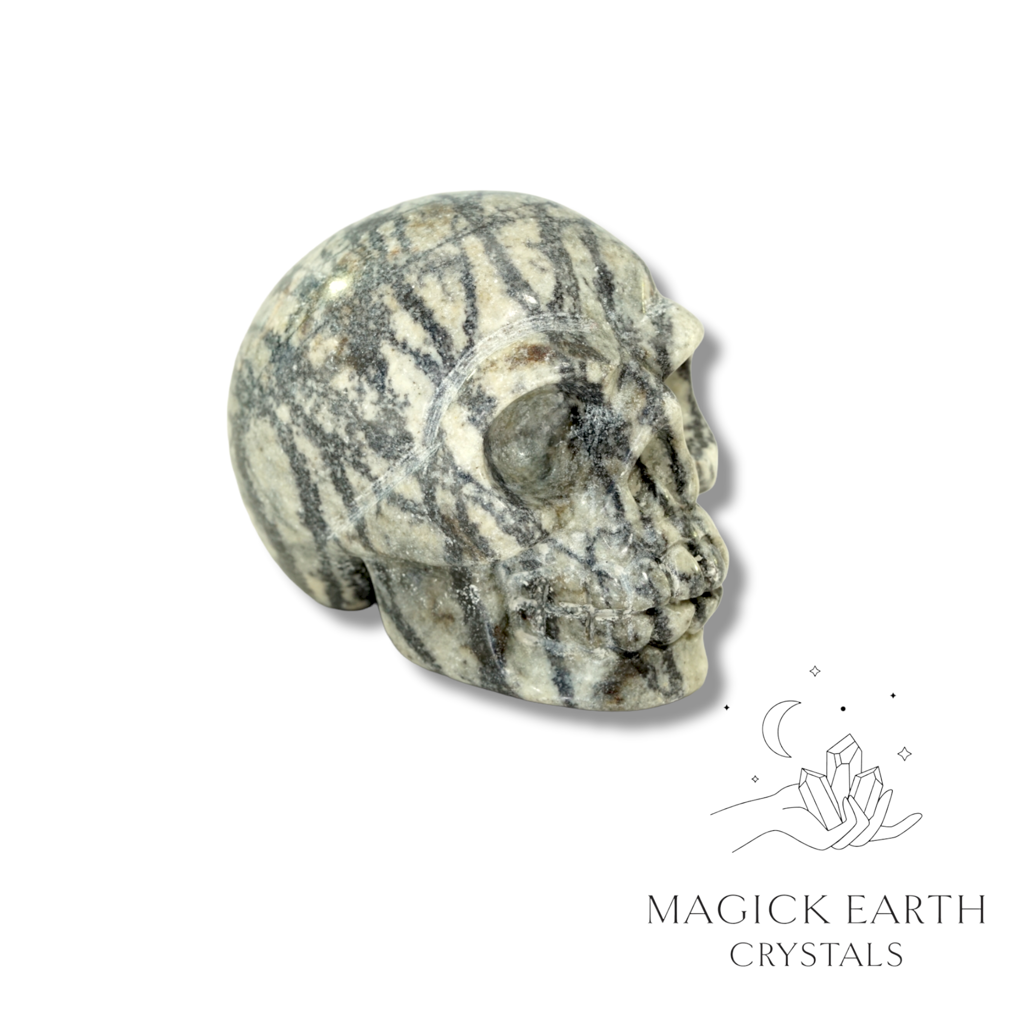 Natural Net Jasper crystal skull view a