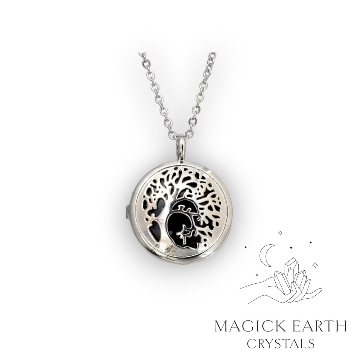 Natural Obsidian tree of life diffuser pendant view a