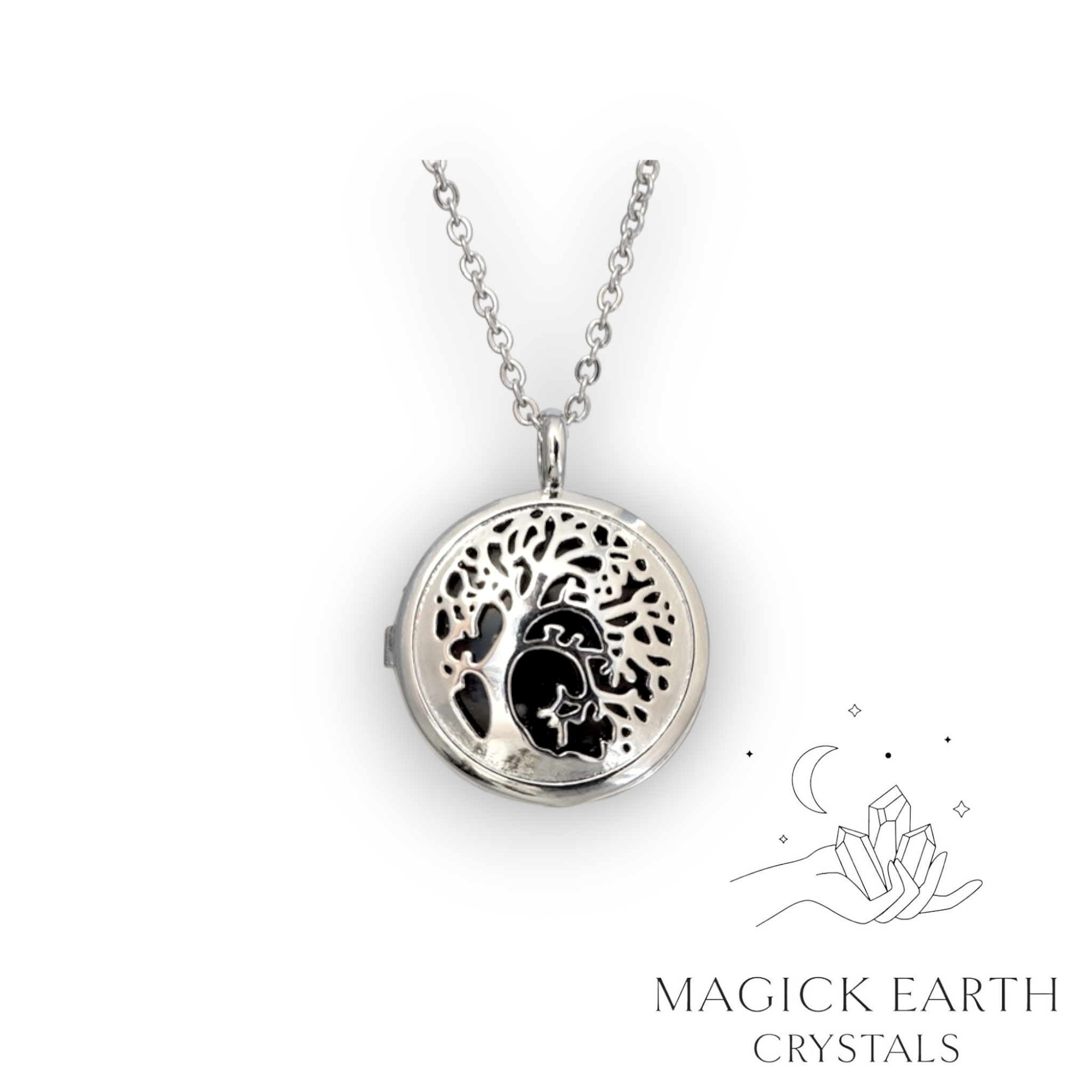Natural Obsidian tree of life diffuser pendant view a