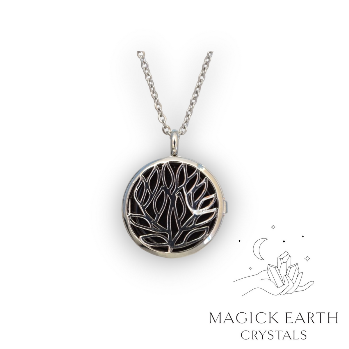 Natural Obsidian tree of life diffuser pendant view b