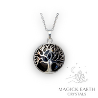 Natural Obsidian tree of life pendant view a