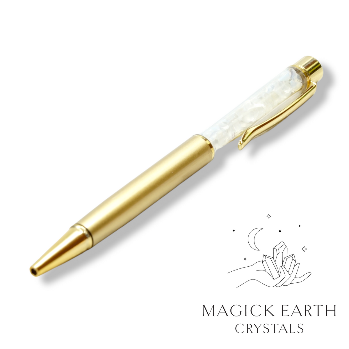 Natural Opalite crystal chip pen view b