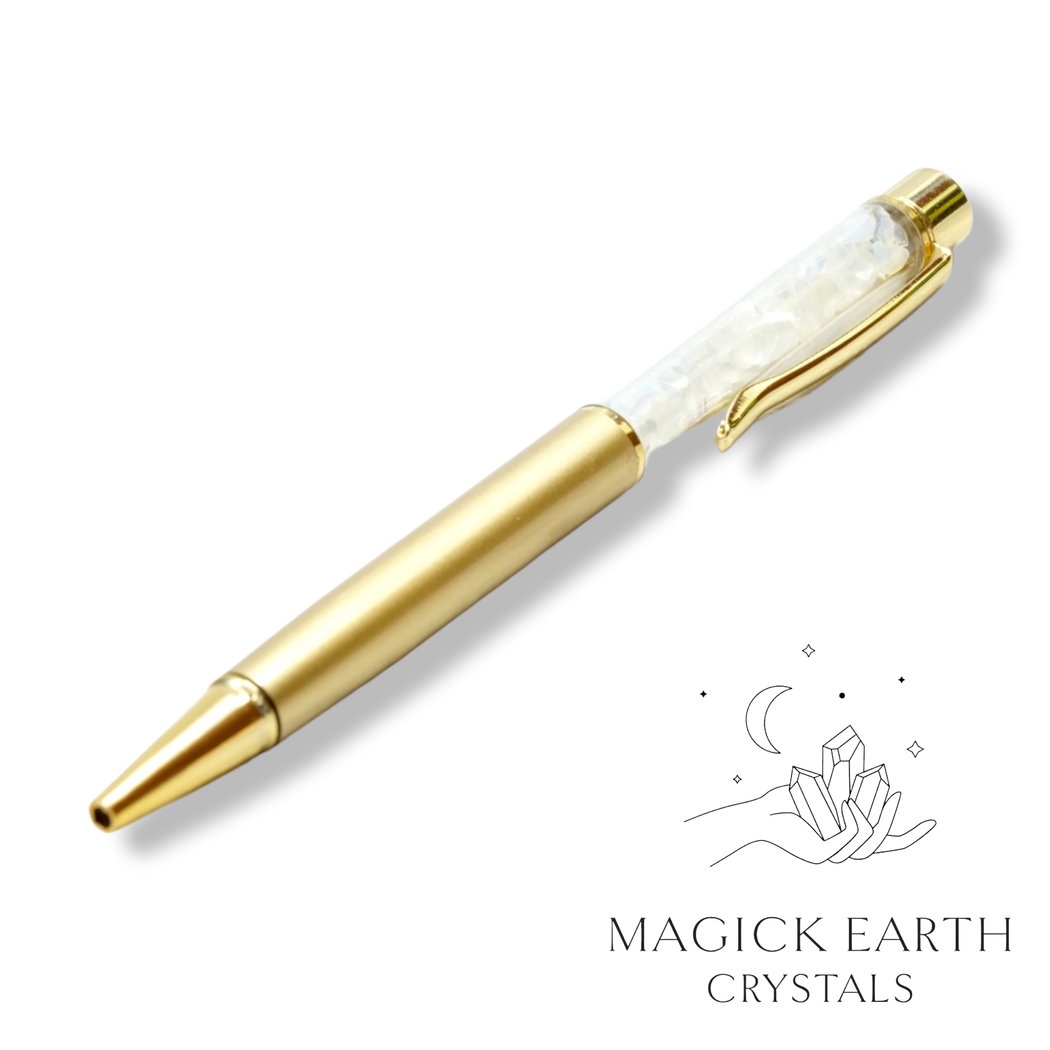 Natural Opalite crystal chip pen view b