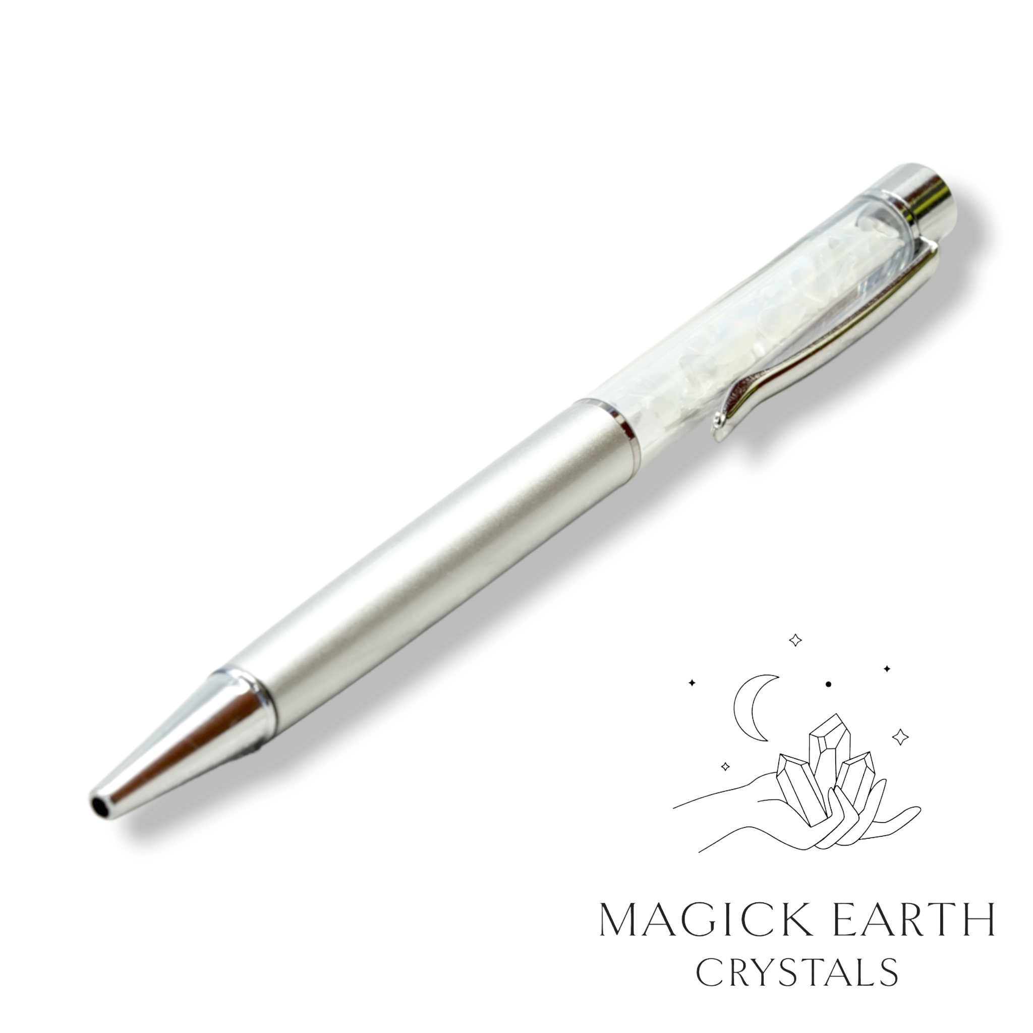 Natural Opalite crystal chip pen view c