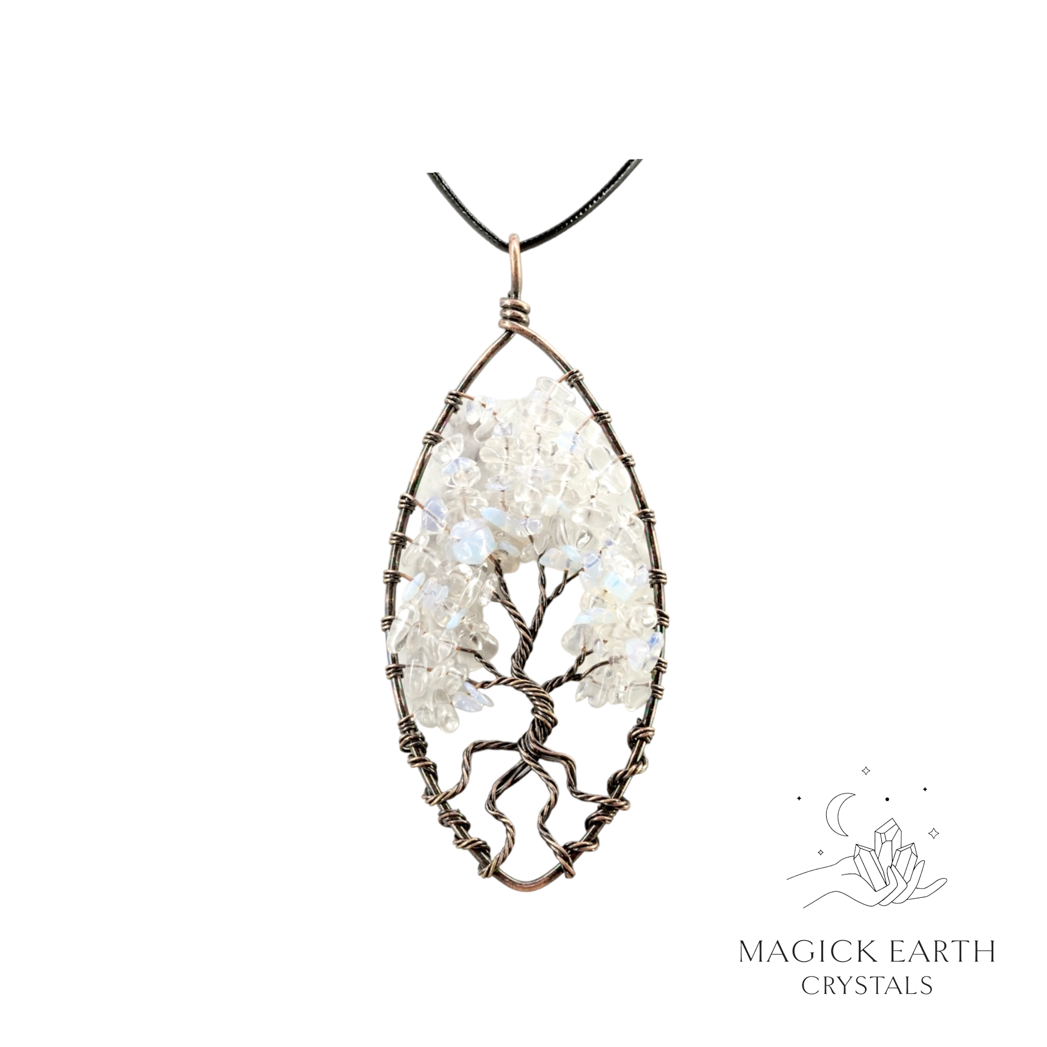 Opalite marquise tree of life chip pendant