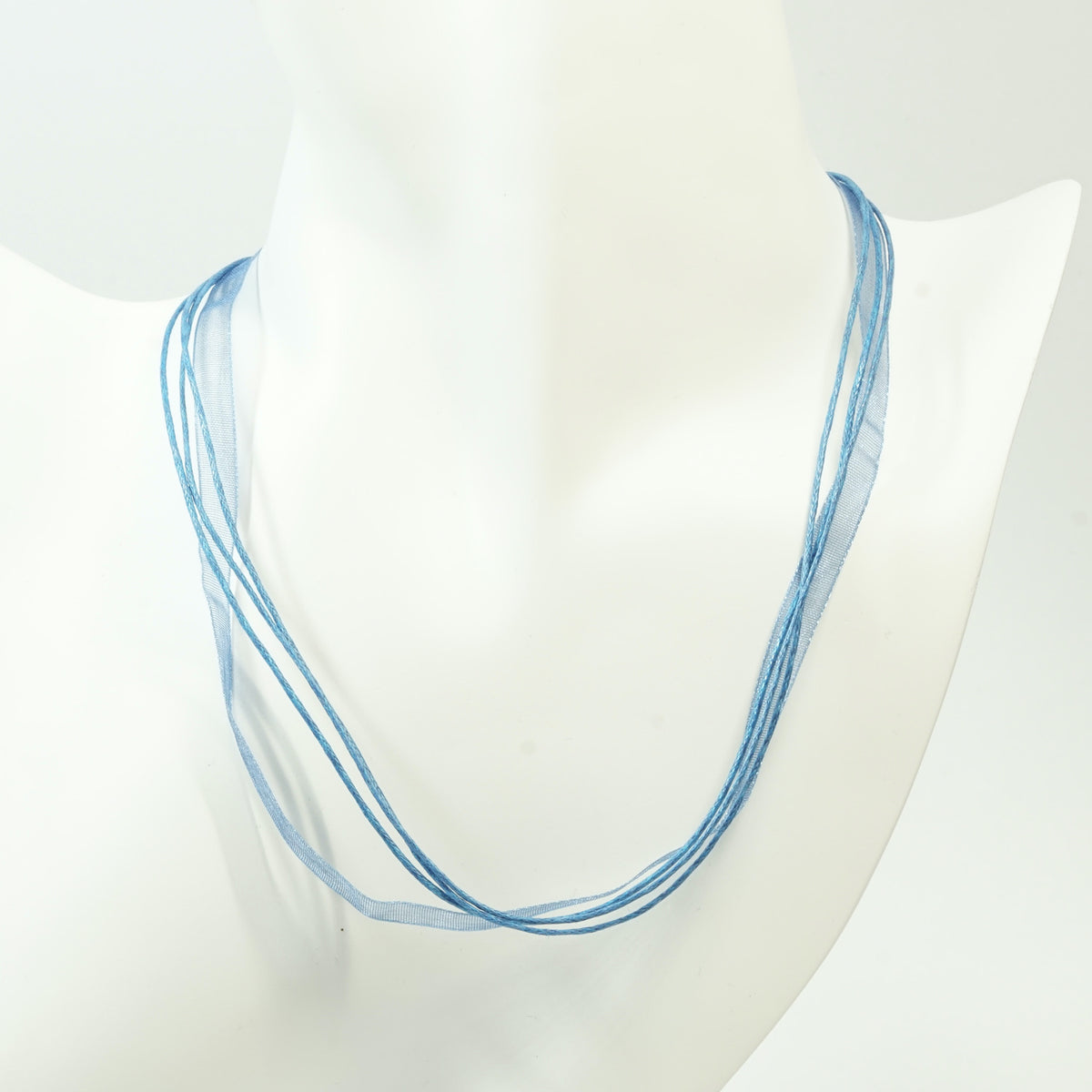 Blue Organza and Waxed Cotton Necklace with Platinum Findings