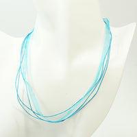 Mid  Blue Organza and Waxed Cotton Necklace with Platinum Findings