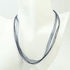 Navy Blue Organza and Waxed Cotton Necklace with Platinum Findings