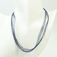 Navy Blue Organza and Waxed Cotton Necklace with Platinum Findings