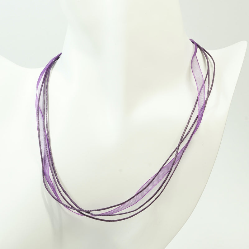 Purple Organza and Waxed Cotton Necklace with Platinum Findings