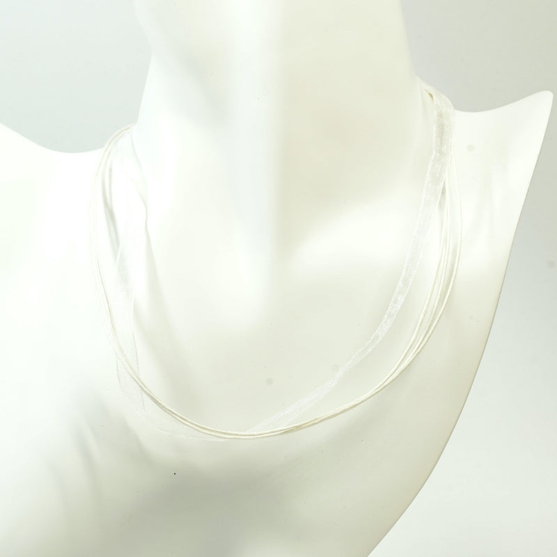 White Organza and Waxed Cotton Necklace with Platinum Findings