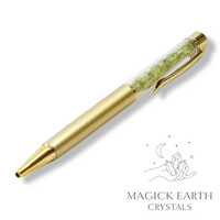 Natural Peridot crystal chip pen view b