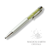 Natural Peridot crystal chip pen view c