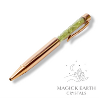 Natural Peridot crystal chip pen view d