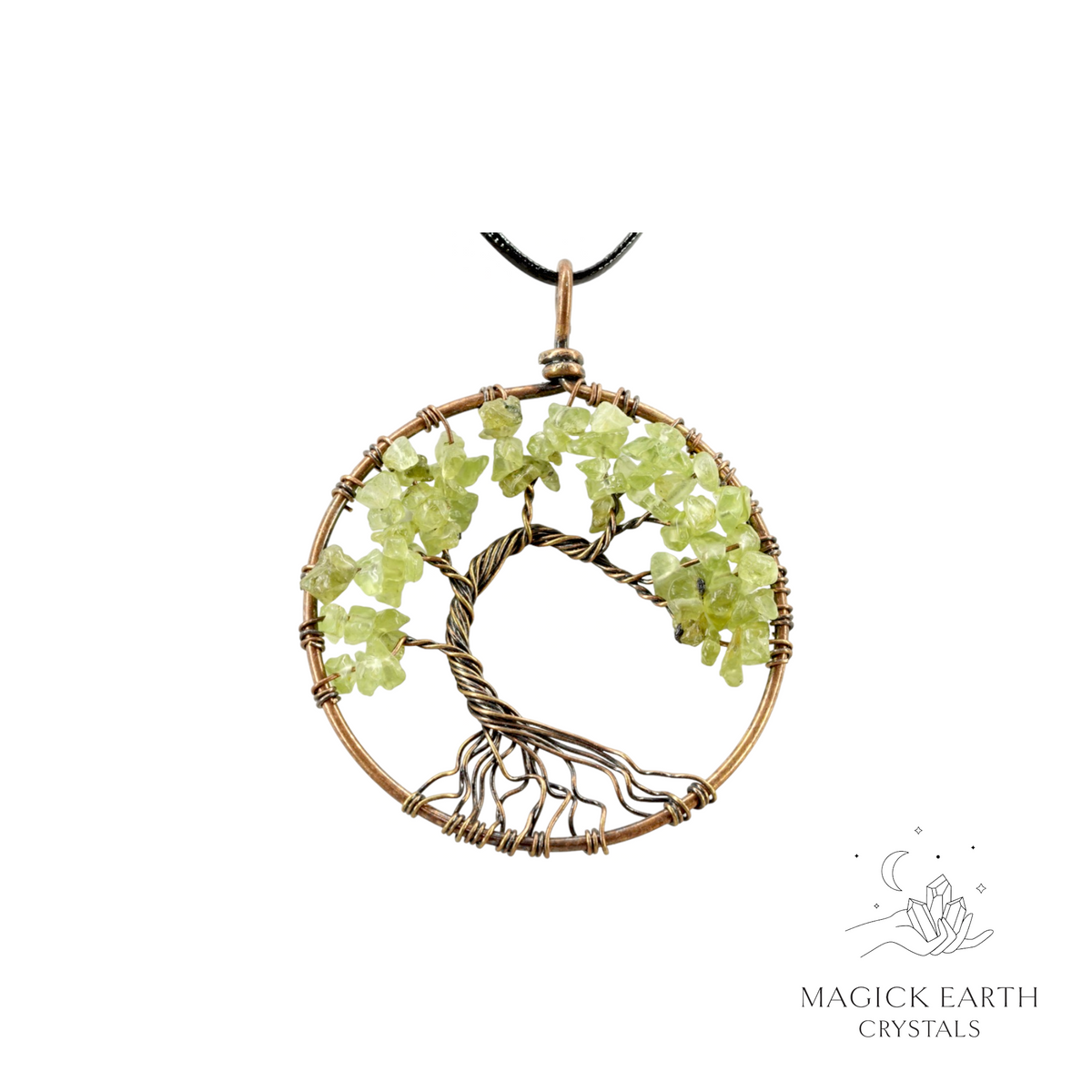 Natural Peridot tree of life chip pendant view a