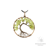 Natural Peridot tree of life chip pendant view a