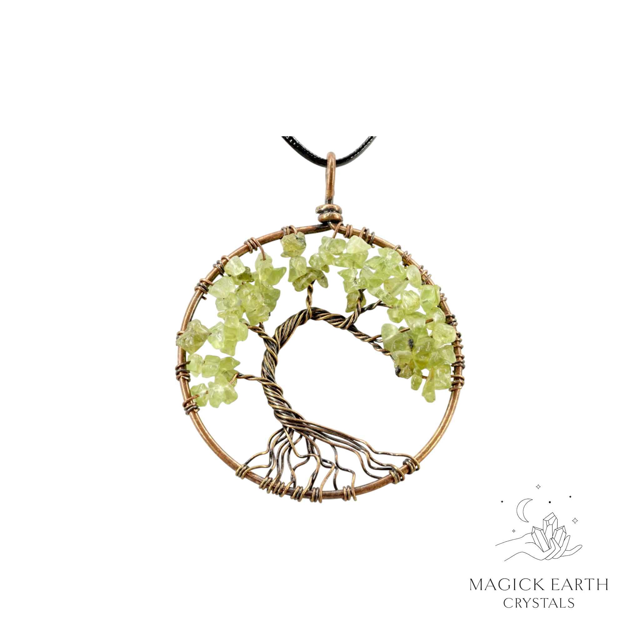 Natural Peridot tree of life chip pendant view a