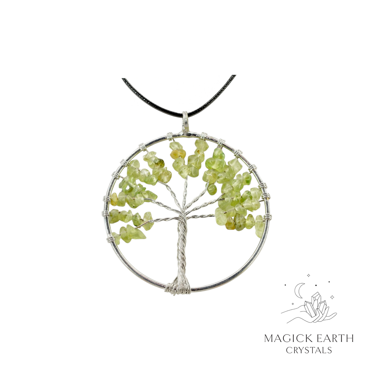 Natural Peridot tree of life chip pendant view b